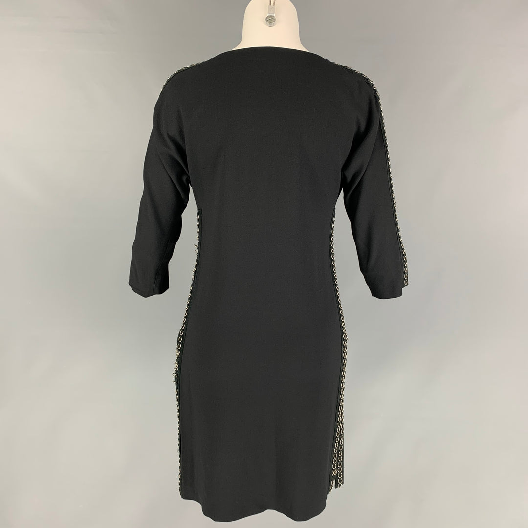 CHLOE Size M Black Crepe Suede Trim Metal Rings Dress