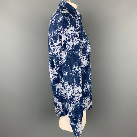 PAUL SMITH The Byard Size XL Navy Print Cotton Button Up Long Sleeve Shirt