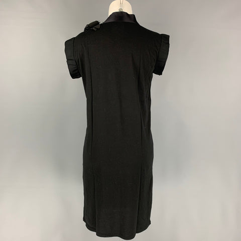 LANVIN Talla M Vestido recto de flores de seda de algodón negro
