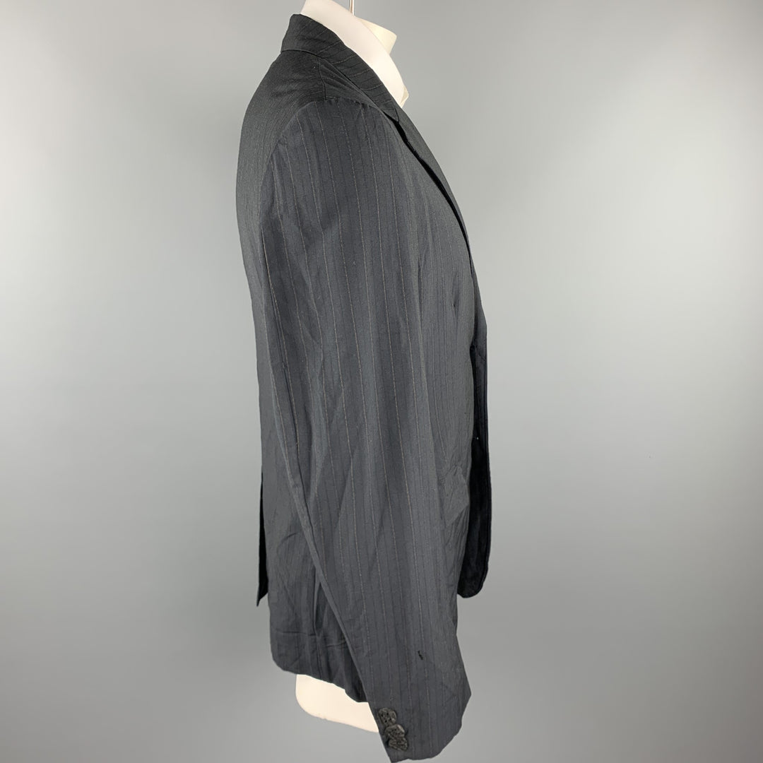 COMME des GARCONS HOMME PLUS Size XL Slate Vertical Stripe Wool Blend Sport Coat