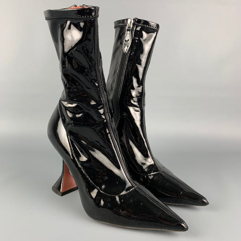 AMINA MUADDI Talla 7 Botas en punta de charol negro
