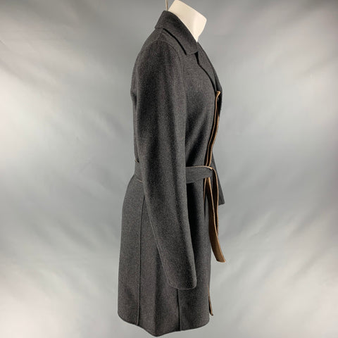 THEORY Size M Charcoal Tan Solid Wool Blend Belted Coat