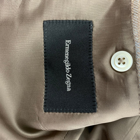 ERMENEGILDO ZEGNA Size 42 Regular Oatmeal Light Grey Plaid Sport Coat