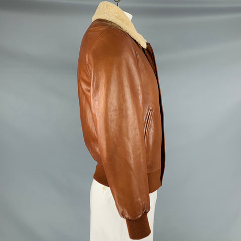 RALPH LAUREN Size L Brown Leather Zip Up Jacket