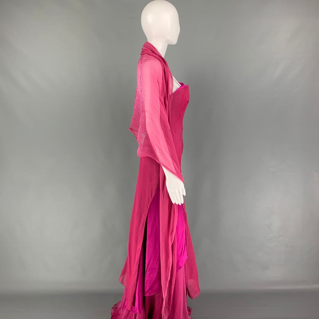 DANES Size 8 Fuchsia Silk Strapless A-line Gown Dress