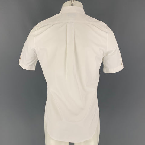 ALEXANDER MCQUEEN Size 38 White Blue Embroidery Cotton Short Sleeve Shirt
