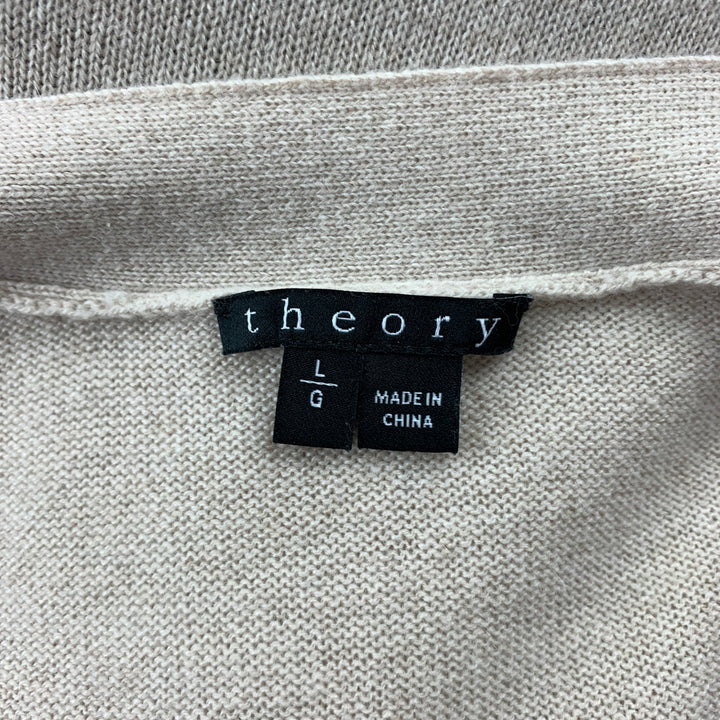 THEORY Size L Beige Knitted Cashmere Sleeveless Cardigan