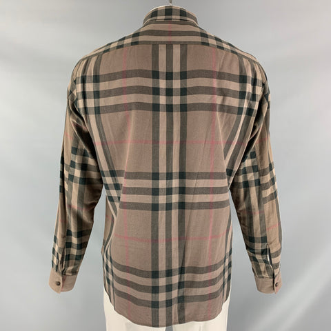BURBERRY BRIT Size L Brown & Black Plaid Cotton Button Down Long Sleeve Shirt