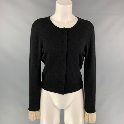 BEHNAZ SARAFPOUR Talla M Cárdigan de seda / cachemira negro y crema