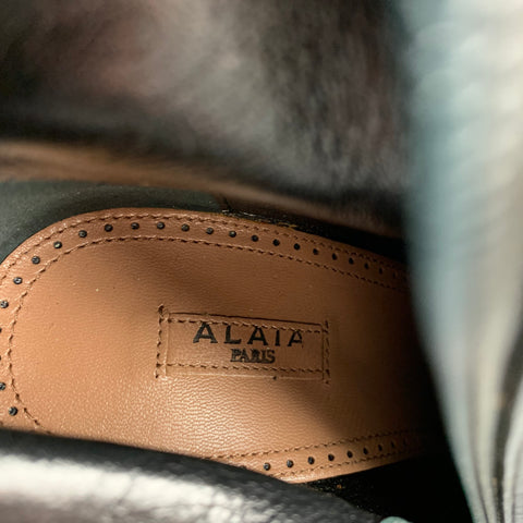 ALAIA Talla 10 Botas de tacón grueso de cuero negro