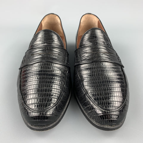 R. MARTEGANI Size 8 Black Textured Leather Penny Loafers