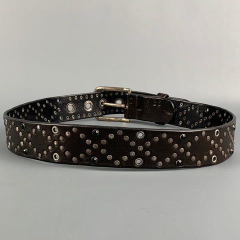 HENRY BEGUELIN Size 32 Brown Studded Leather Belt