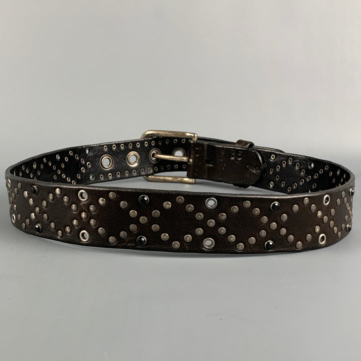 HENRY BEGUELIN Size 32 Brown Studded Leather Belt