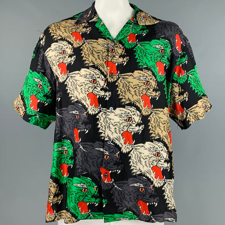 Camisa de manga corta Campamento de seda con estampado multicolor talla XXL de GUCCI