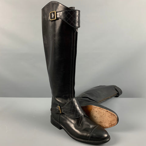 CHANEL Taille 10 Bottes d’équitation en cuir noir