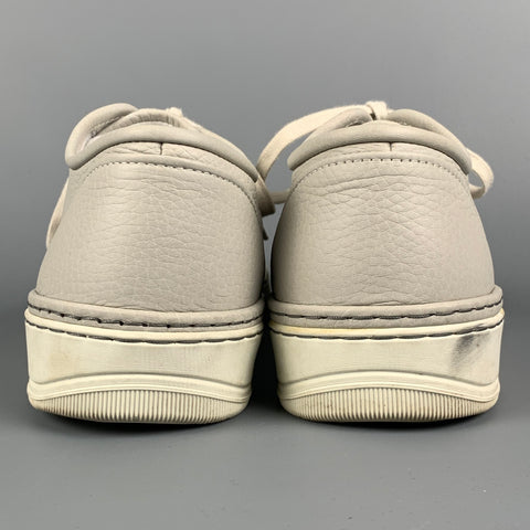 LANVIN Talla 12 Zapatillas con cordones de cuero gris claro y blanco