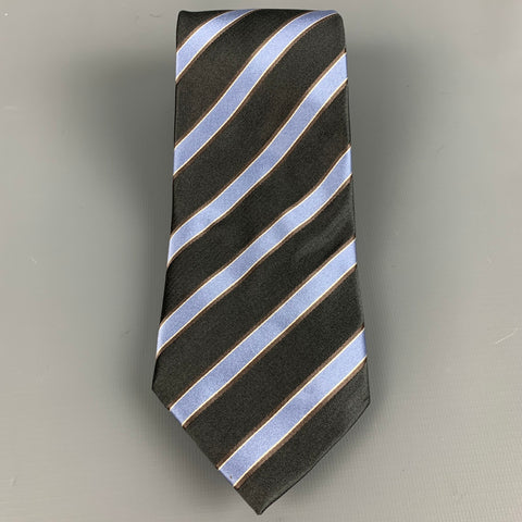 MICKY Grey Blue Diagonal Stripe Silk Tie