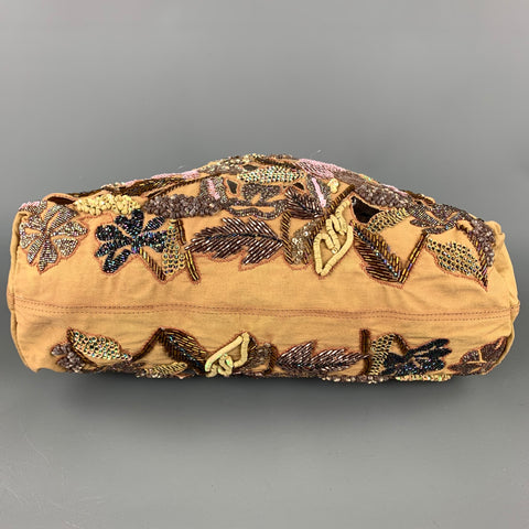 DRIES VAN NOTEN Tan Embroidered Detachable Black Leather Shoulder Combo Handbag-Clutch