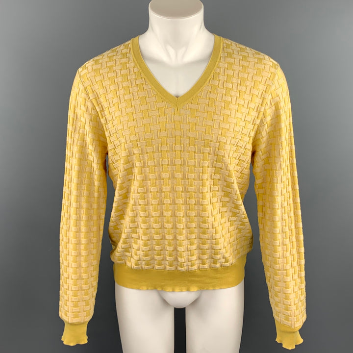BURBERRY PRORSUM Spring 2006 Size L Yellow Knitted Silk / Cotton V-Neck Pullover