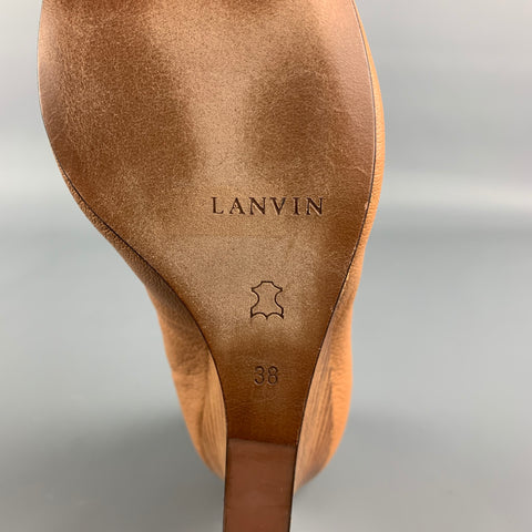 LANVIN Size 8 Tan Textured Leather Wedge Pumps