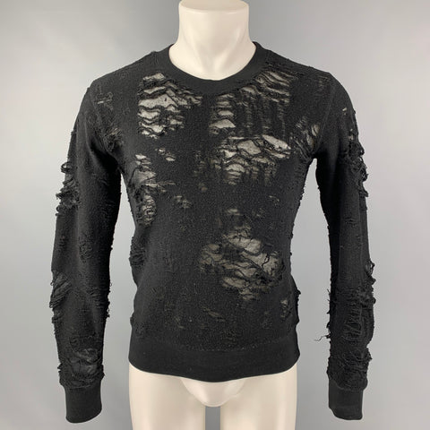 IRO Kismet Size S Black Distressed Cotton Blend Long Sleeve Pullover