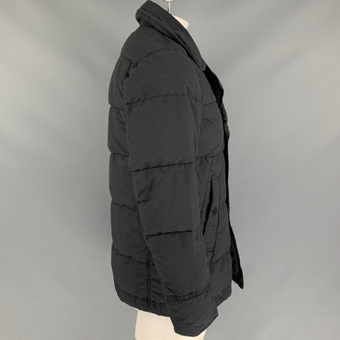 STONE ISLAND Size L Black Quilted Cotton / Nylon Rip Stop Down Jacket