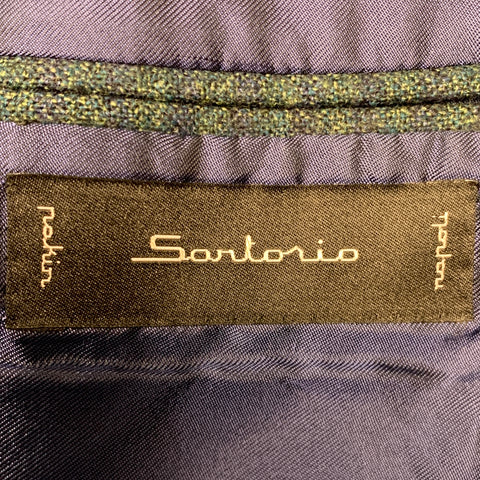 SARTORIO Taille 44 Long Manteau de Sport à Revers Encoche en Laine à Rayures Marine Vertes