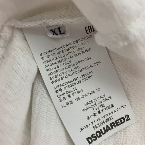 DSQUARED2 Size XL White Graphic Cotton T-shirt