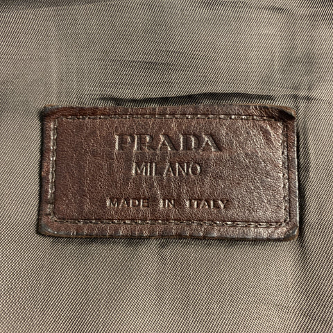 PRADA Chest Size 40 Brown Leather High Collar Epaullettes Zip & Buttons Patch Pockets Jacket