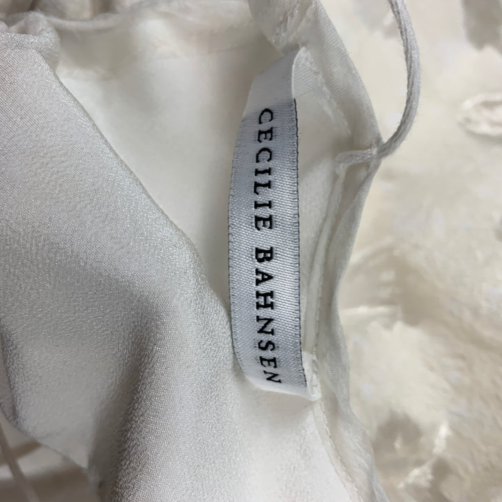 CECILIE BAHNSEN AW 19 Size 4 Off White Cotton / Polyester Sofie Floral-Jacquard Devoré Midi Dress