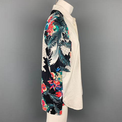 3.1 PHILLIP LIM Size M White & Black Print Cotton Short Sleeve Shirt