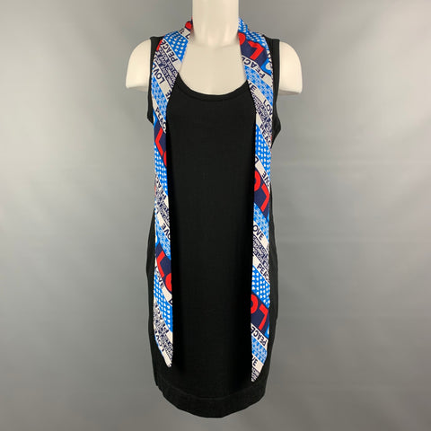 LOVE MOSCHINO Size 8 Black Multicolour Cotton / Elastane Printed Scarf Solid Dress