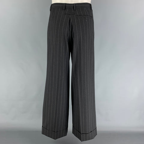 Vintage JEAN PAUL GAULTIER Size M Charcoal White Chalkstripe Virgin Wool Suit
