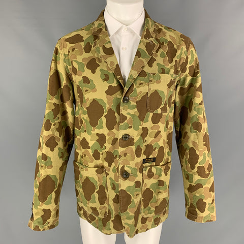 NEIGHBORHOOD Size XL Olive Brown Camo Cotton Notch Lapel Sport Coat