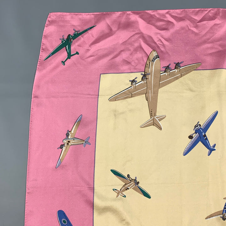 PERRY ELLIS Pink Beige Plane Print Silk Scarf