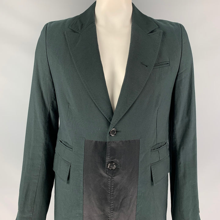 ANN DEMEULEMEESTER Size XL Charcoal & Black Peak Lapel Cotton Coat