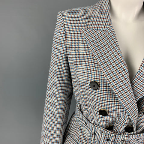 VERONICA BEARD Size 8 Blue Cream Brown Houndstooth Jacket Blazer