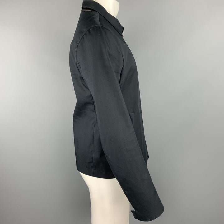 VINCE Size M Navy Leaher Trimmed Cotton Zip Up Jacket