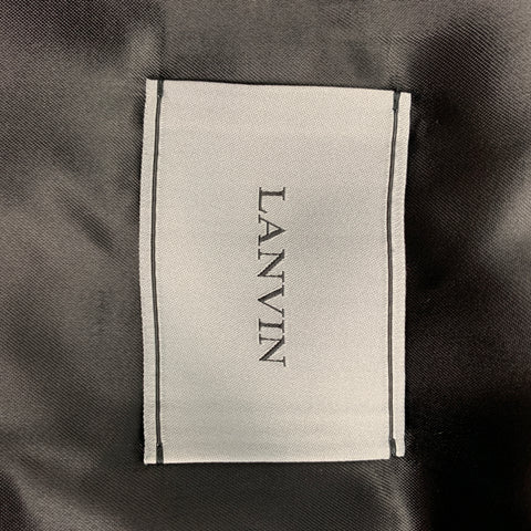 LANVIN Talla 44 Abrigo de lana a cuadros negro y marrón avena