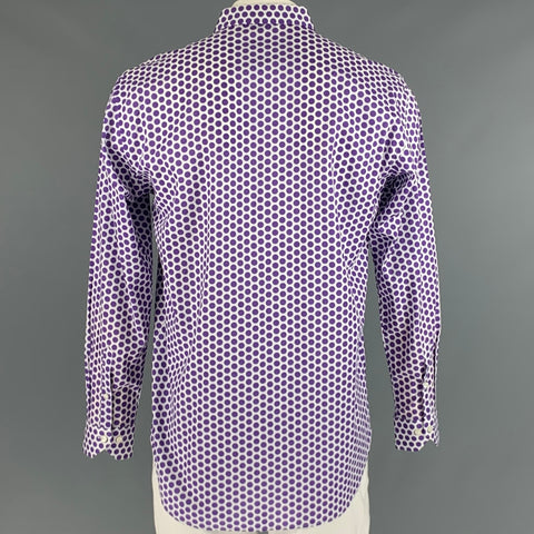 ETRO Size L Purple White Polka Dot Cotton Button Up Long Sleeve Shirt