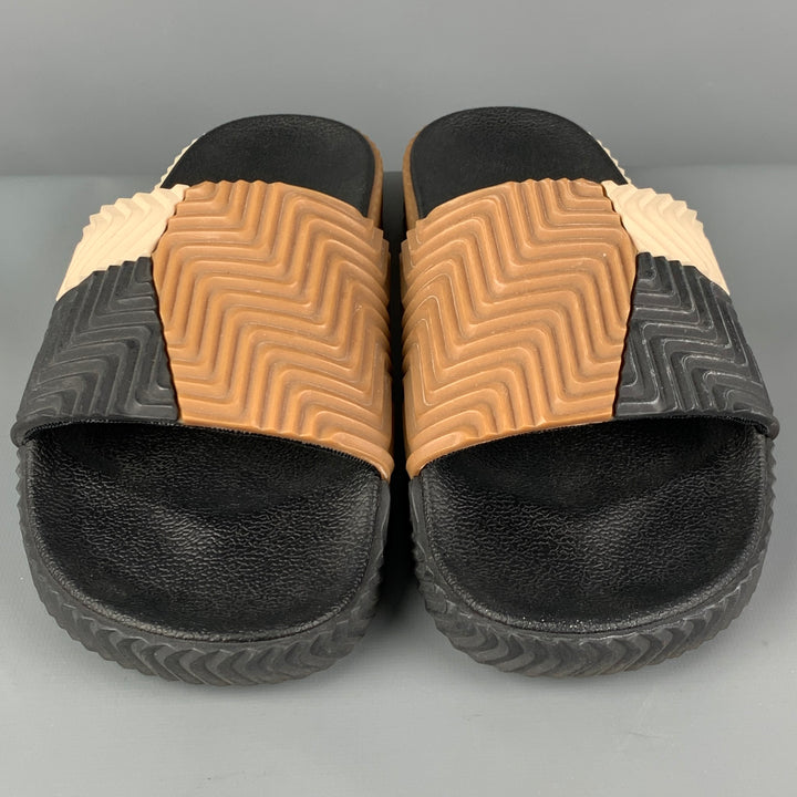 ALEXANDER WANG Size 10 Black Brown Color Block Rubber Sandals