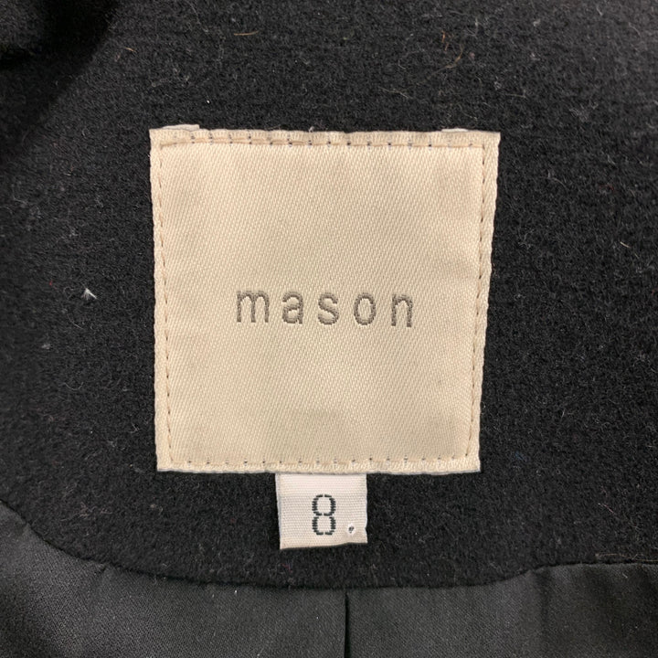 MASON Taille 8 Noir Tan Léopard Imprimé Pont Cheveux Laine Mélange Manteau