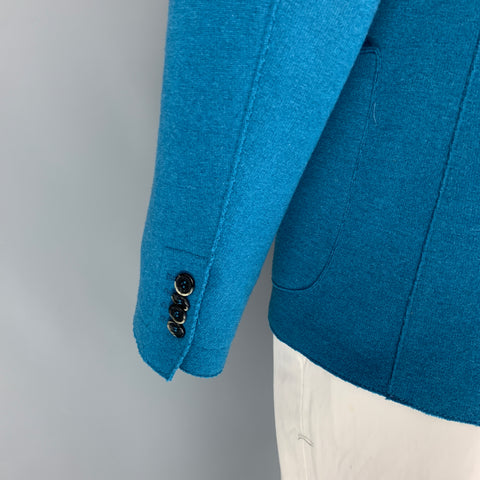 BARENA Taille 42 Manteau de sport en laine texturée / polyamide à revers cranté bleu sarcelle