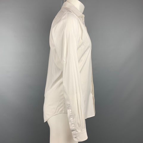 VALENTINO Size S White Cotton Blend Hidden Button Long Sleeve Shirt