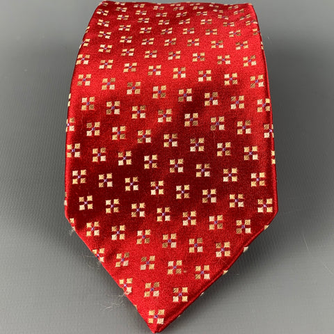 ERMENEGILDO ZEGNA Red Beige Squares Silk Satin Tie