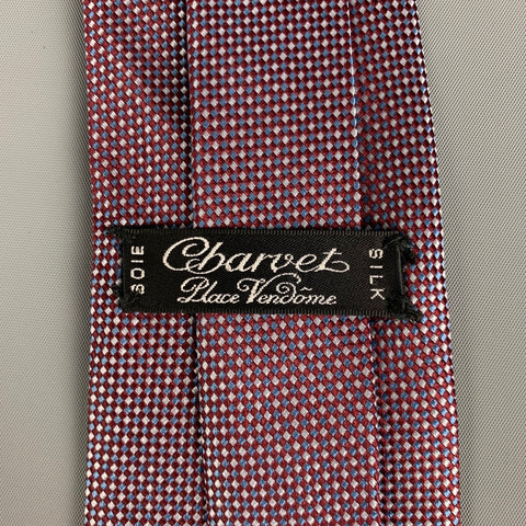 CHARVET Blue Burgundy Print Silk Tie