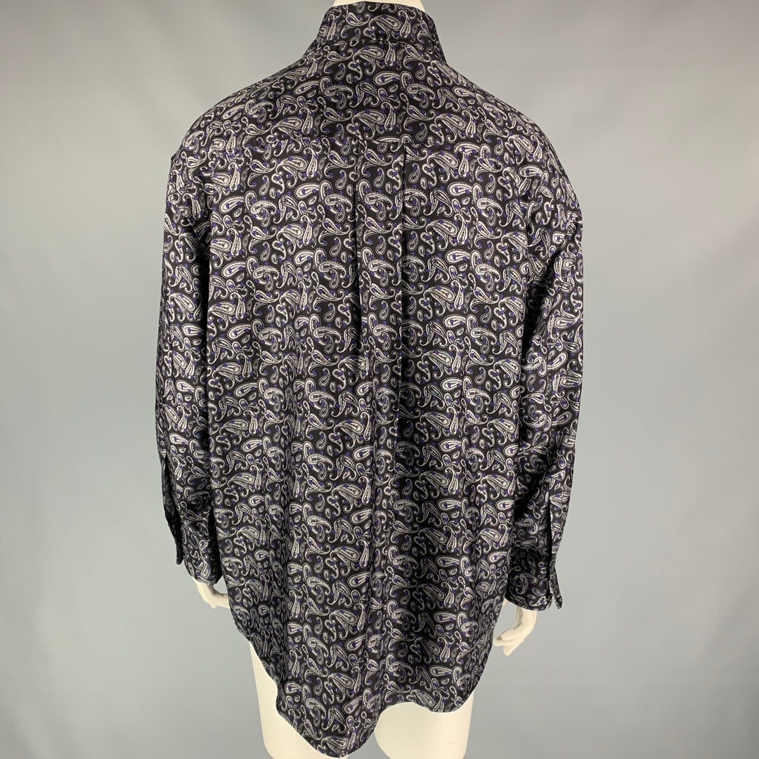 ALEXANDER WANG Size 10 Navy & Grey Paisley Silk Layered Shirt
