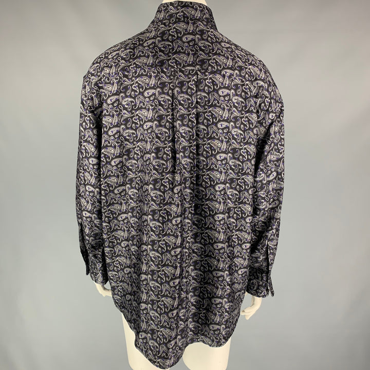 ALEXANDER WANG Size 10 Navy & Grey Paisley Silk Layered Shirt