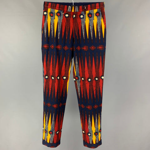 MONITALY Size 32 Multi-Color Print Cotton Zip Fly Casual Pants
