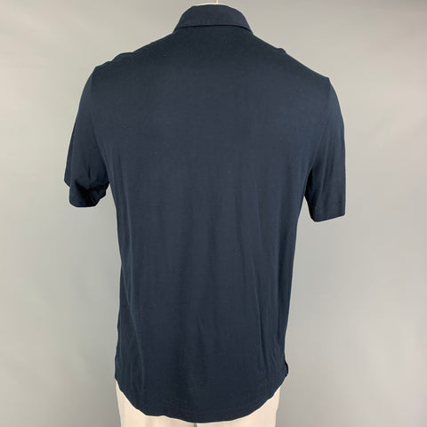 THEORY Size XL Navy Silk Cotton Button Up Short Sleeve Shirt